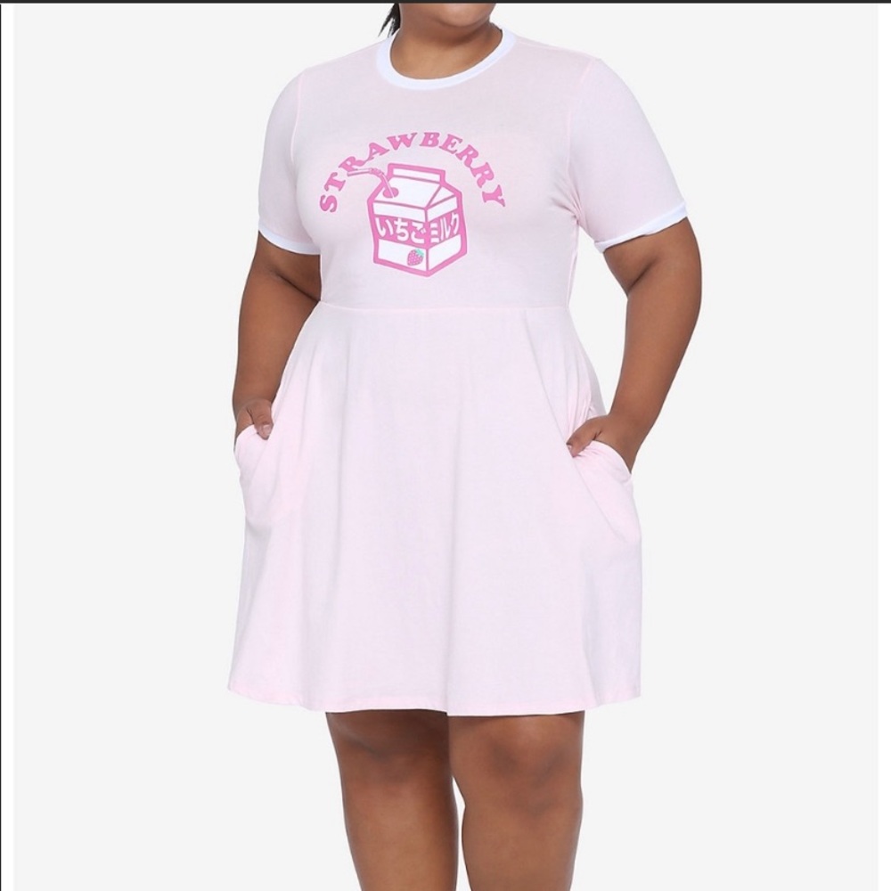 Strawberry Milk ringer T dress with pockets and earrings 🤩